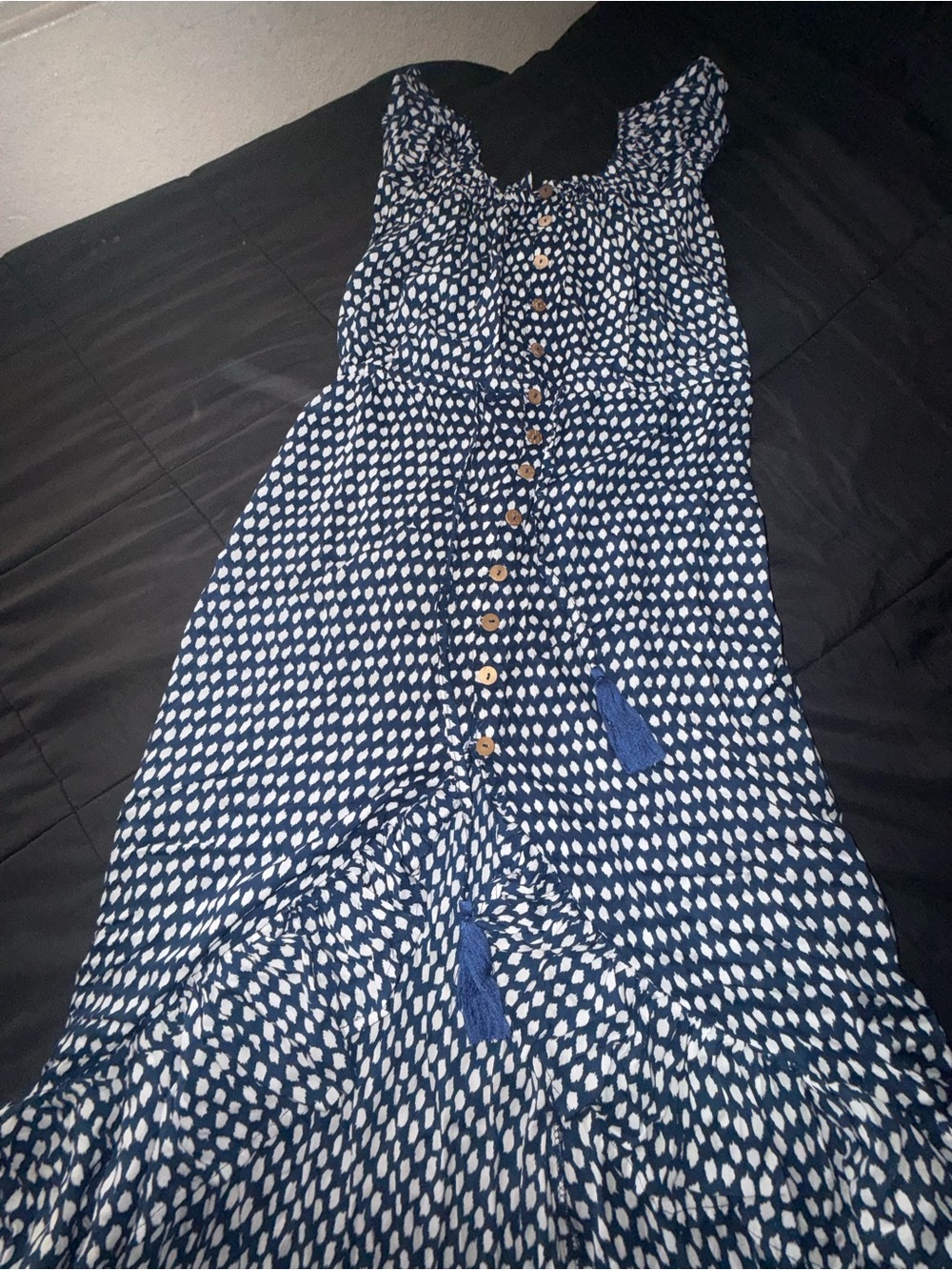 Tiare Hawaii Navy and White Button-Front Maxi Dress